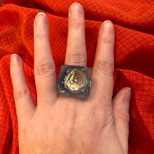 Translucent Bluish Glass Ring with adjustable silver band - orig. $55